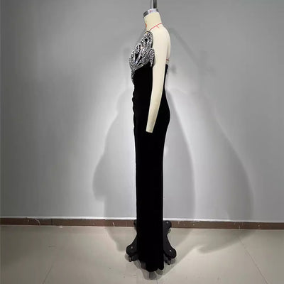 Vestido Elegante con Brillantes y Abertura Alta - Image 4