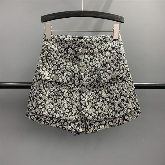 Falda Corta Casual con Diseño de Botones y Flores