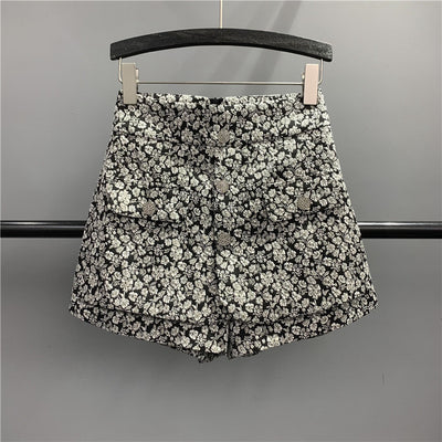 Falda Corta Casual con Diseño de Botones y Flores