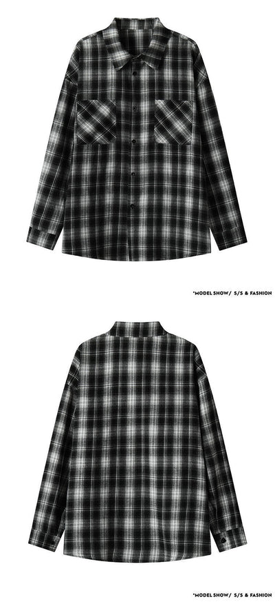 Camisa Casual Retro a Cuadros con Solapa - Image 12