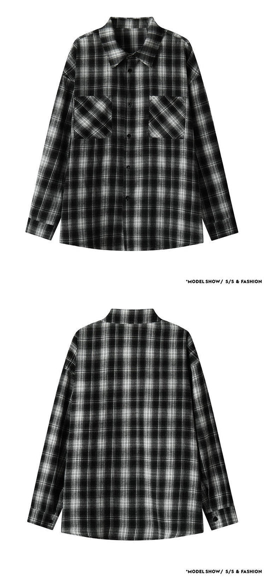 Camisa Casual Retro a Cuadros con Solapa - Image 12