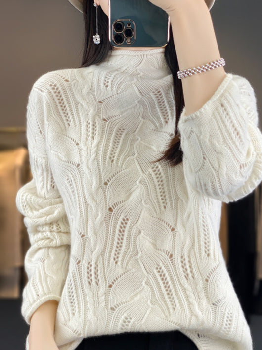 Suéter Hueco Cuello Alto Liso para Otoño e Invierno - Image 2