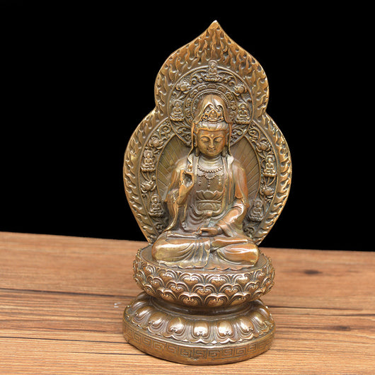 Figura Decorativa Kwan-yin con Iluminación de Cobre Antiguo - Image 8