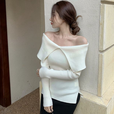 Suéter Cuello Solapa Blanco Slim Manga Corta