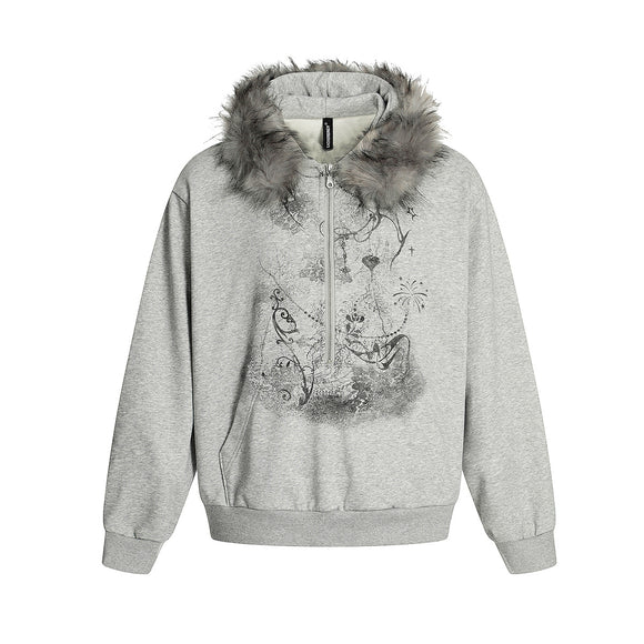 Suéter Cardigan con Cuello de Piel y Cierre de Cremallera