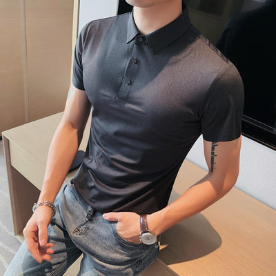 Polo Hombre Ice Silk Transpirable con Cuello Drapeado y Stretch