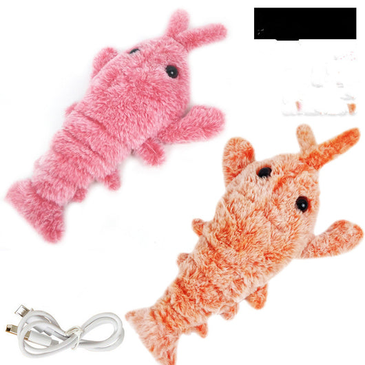 Pink plush shrimp pet toy with black eyes, designed for cats, on a white background. "Random color" text. - Image 3