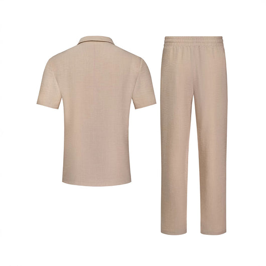 Conjunto Elegante de Camisa y Pantalón de Color Liso para Hombre - Image 4