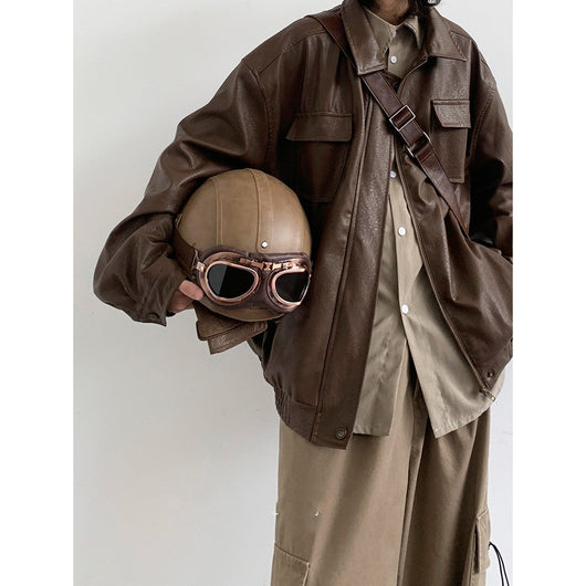 Chaqueta de Cuero Motociclista Retro Estilo Japonés - Image 5