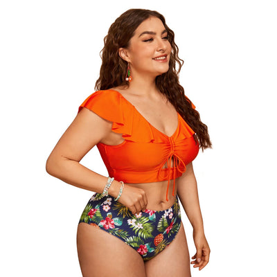 Traje de Baño Estampado con Cintura Alta, Volantes y Abertura Lateral - Image 6