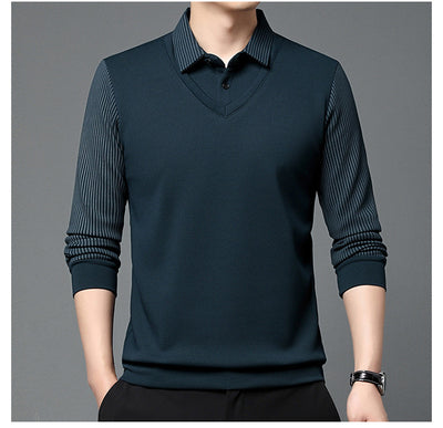 Playera Casual de Negocios con Efecto Dos Piezas y Mangas Rayadas - Image 20