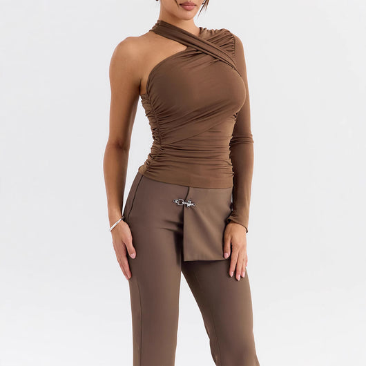 Blusa Base Asimétrica de Manga Larga para Mujer - Image 6