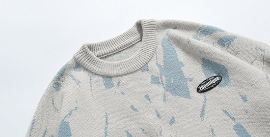 Suéter Hombre Cuello Redondo Diseño Jacquard Salpicaduras de Tinta Japonés - Image 13
