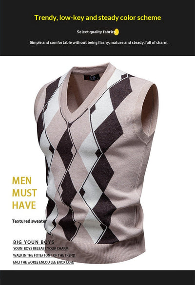 Suéter Tejido Jacquard para Hombre - Chaleco Cuello V - Image 13