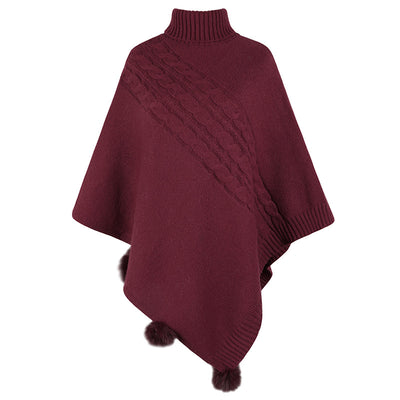 Capa Poncho de Invierno con Bola de Pelaje Estilo Europeo - Image 5