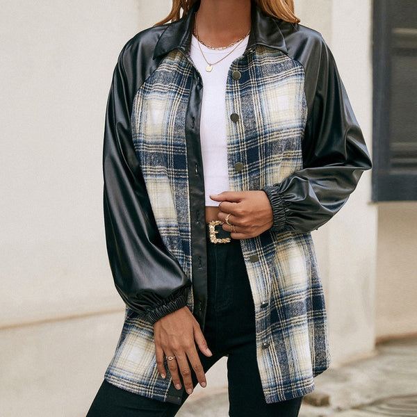 Chaqueta Casual de Cuadros con Paneles Sueltos y Bolsillos Dobles