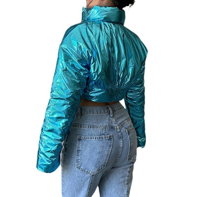 Chaqueta de Algodón Abrigada Estilo Locomotora con Cintura Moldeadora y Cierre Irregular - Image 4
