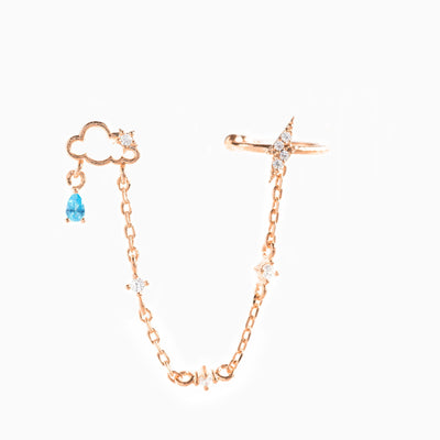 Aretes Colgantes de Oro Real con Zirconia y Clip para Cartílago - Image 3