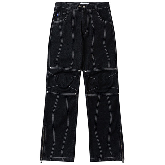 Pantalones Vaqueros Retro Holgados con Cierre Decorativo para Hombre y Mujer