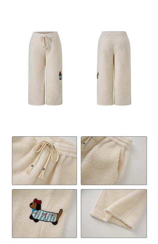 Pantalones Anchos de Lana Cordero con Bordado de Cachorro - Casual y Cómodo - Image 17