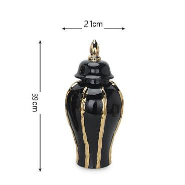 Jarrón Decorativo Templo en Cerámica con Patrón Oro Negro - Image 8