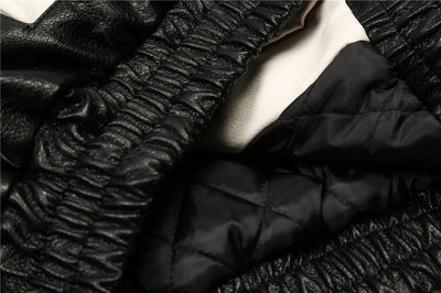 Chaqueta de Cuero PU con Letras Bordadas y Contraste de Colores para Hombre - Image 14