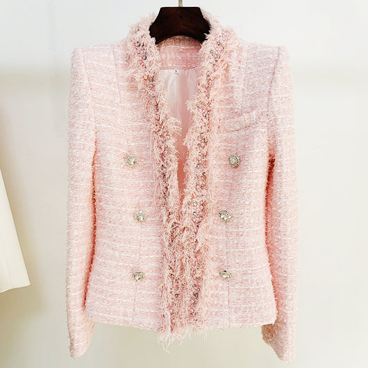 Chaqueta Pesada con Cuentas y Flecos de Hebilla de Diamante