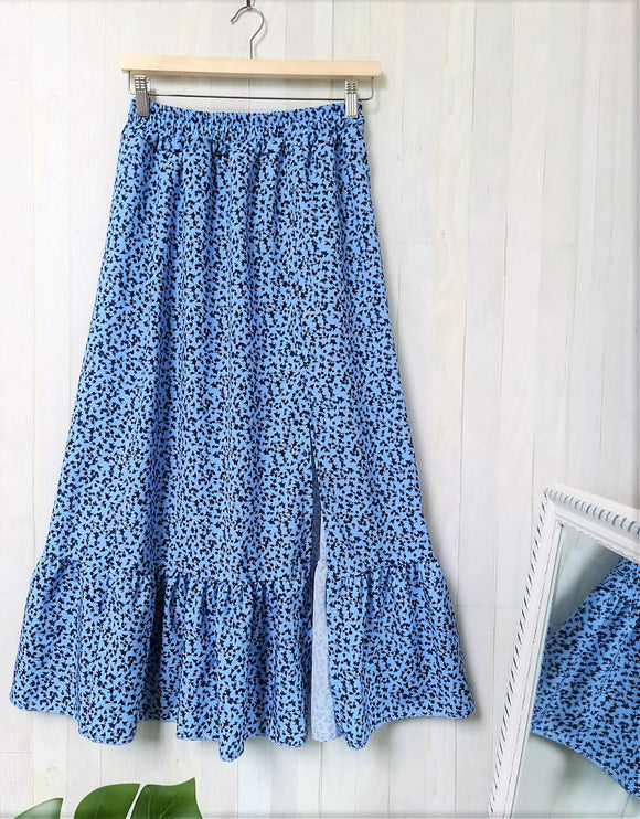 Falda Larga Floral con Cintura Elástica - Diseño Vuelo A-Línea