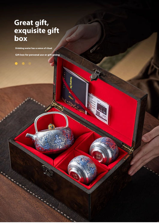 Juego de Té Taotie Chapado en Oro y Plata - Tetera Artesanal de Lujo - Image 21