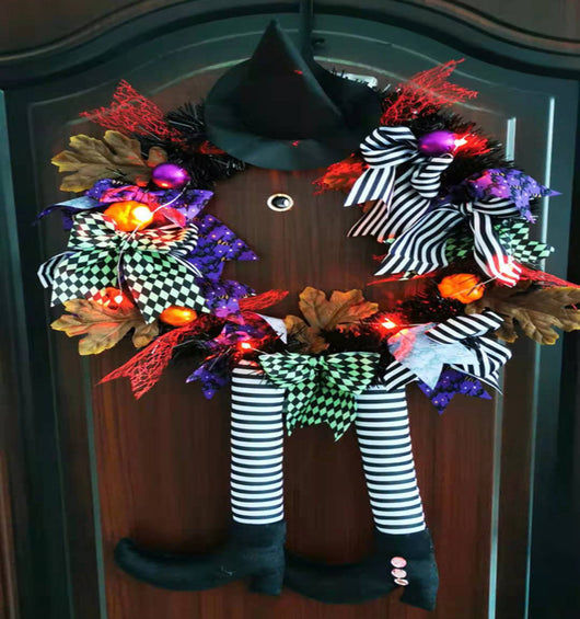 Corona Decorativa Halloween con Bruja, Calabaza y Piernas - Adorno para Puerta - Image 9