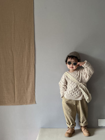 Suéter Infantil Retro con Patrón de Trenza Tejido - Image 15