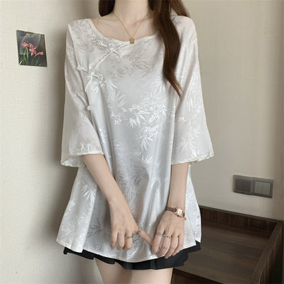 Blusa Vintage con Jacquard y Botones Estilo Chino - Image 7