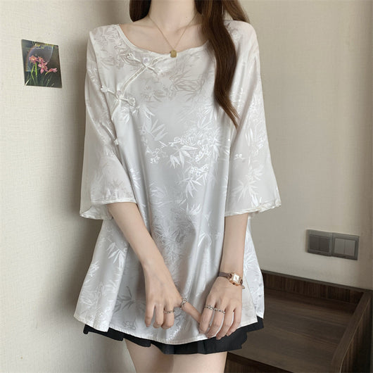 Blusa Vintage con Jacquard y Botones Estilo Chino - Image 7