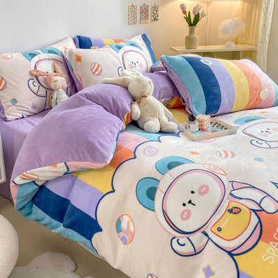 Juego de Cama Coral Franela Gruesa 4 Piezas con Forro de Leche - Image 17