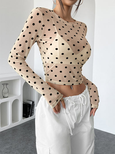 Playera Manga Larga Transparente con Puntos - Cuello Redondo Slim Fit - Image 11
