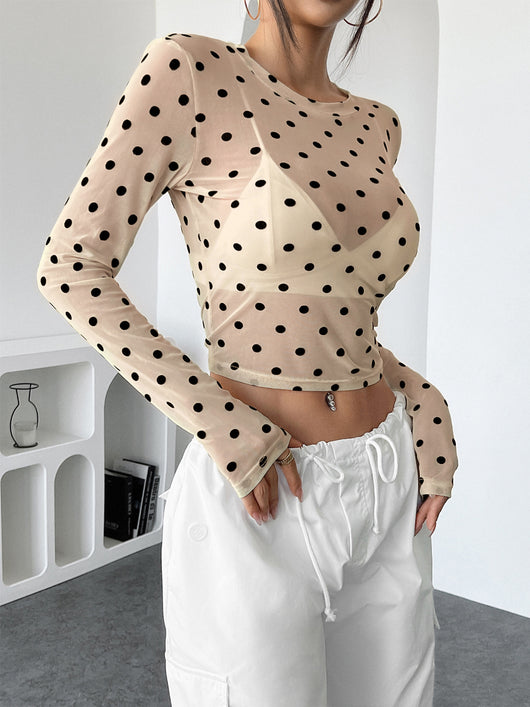 Playera Manga Larga Transparente con Puntos - Cuello Redondo Slim Fit - Image 11