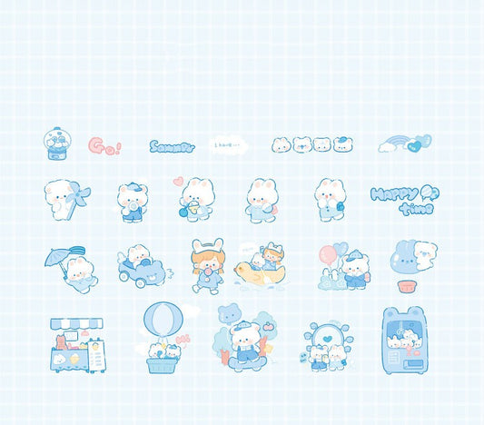 Waxy Ji Blue Mian Series cartoon stickers featuring cute bears and a boy in space with planets, stars, and rockets. - Image 2