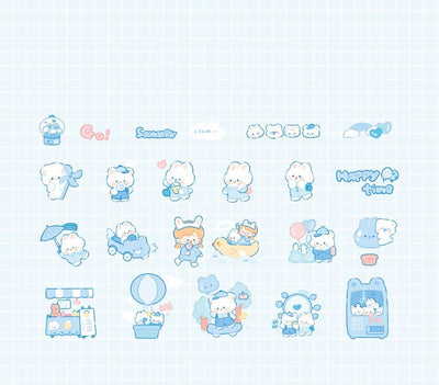 Waxy Ji Blue Mian Series cartoon stickers featuring cute bears and a boy in space with planets, stars, and rockets. - Image 2