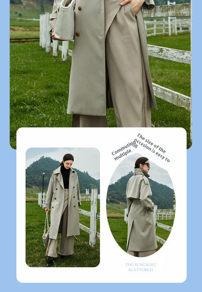 Abrigo Trench Largo para Mujer con Cuello Alzado y Doble Botonadura Ajustable - Image 12