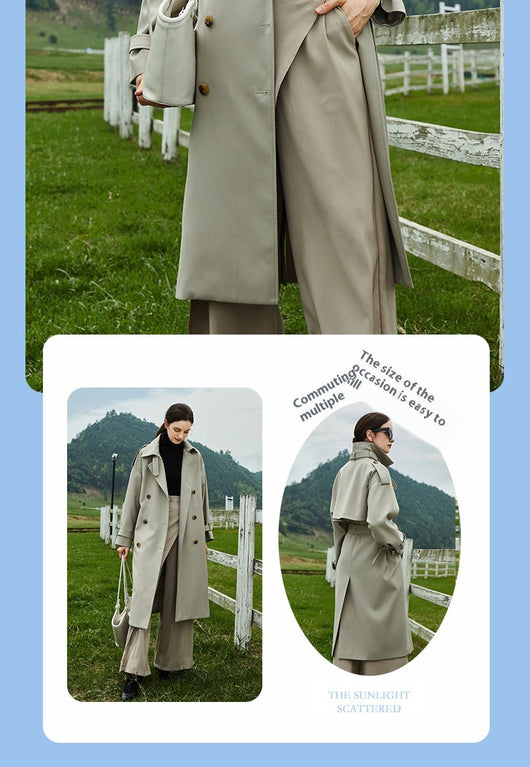 Abrigo Trench Largo para Mujer con Cuello Alzado y Doble Botonadura Ajustable - Image 12