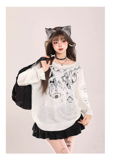 Sudadera Tejida con Encaje en Hombros y Diseño Graffiti Retro para Mujer - Image 25