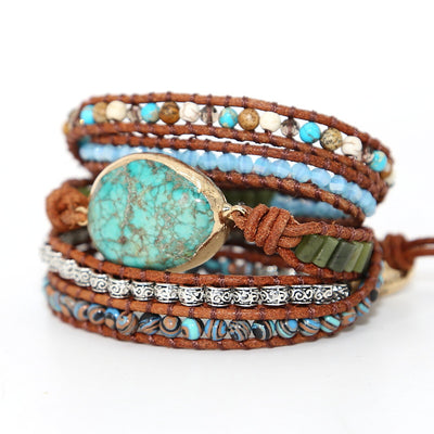 Pulsera Tejida a Mano en Cuero Turquesa Imperial - Image 4