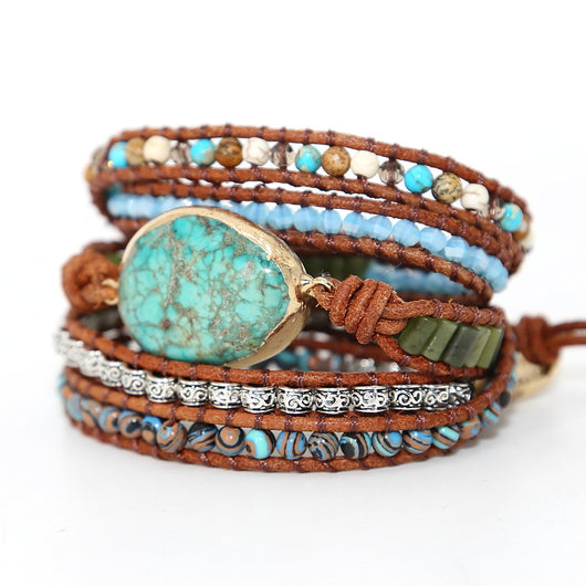 Pulsera Tejida a Mano en Cuero Turquesa Imperial - Image 4