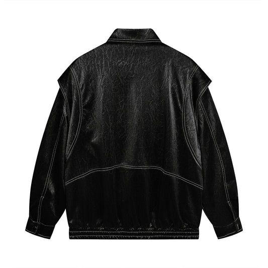 Chaqueta de Cuero PU con Costuras de Diseño y Solapa - Image 2