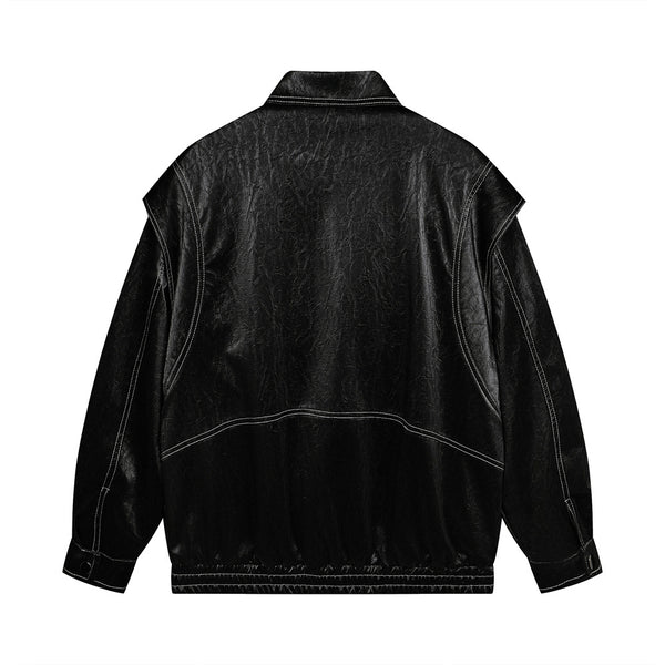 Chaqueta de Cuero PU con Costuras de Diseño y Solapa