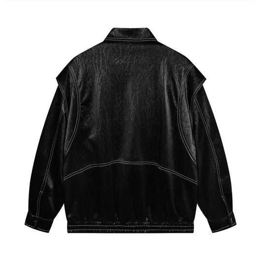 Chaqueta de Cuero PU con Costuras de Diseño y Solapa - Image 2