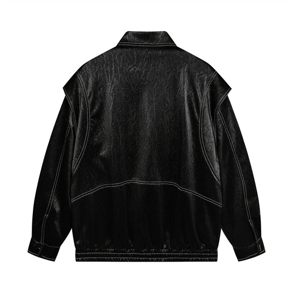 Chaqueta de Cuero PU con Costuras de Diseño y Solapa