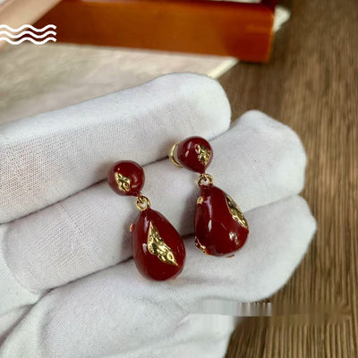 Aretes Vintage Rojo Vino con Gota de Esmalte para Año Nuevo - Image 8
