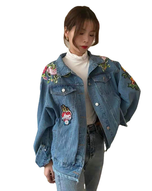 Chaqueta Denim Floral Suelta con Detalles Perforados - Image 6
