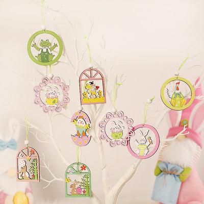 Colgante de Madera Pintado con Conejito de Pascua y Animales - Image 4